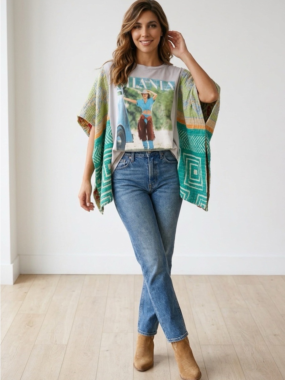 Handcrafted Upcycled Shania Twain Kantha Tunic NWT One Size